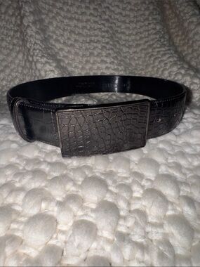 Carlisle Black Croc-Embossed Leather Belt with Textured Rectangular Buckle